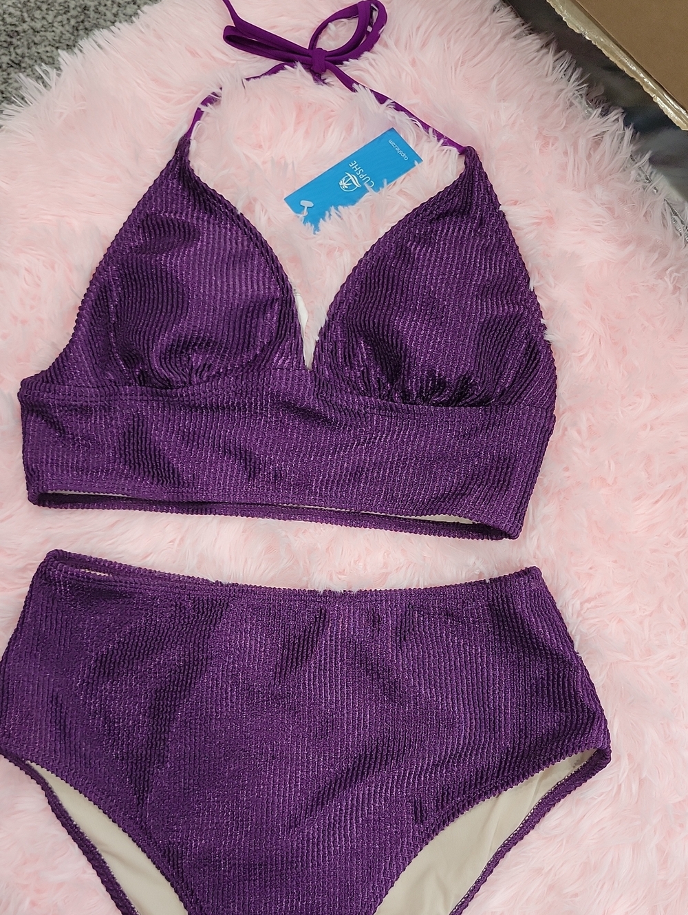Cupshe Purple Ribbed High-Waist Bikini Set - Women Swim NWT